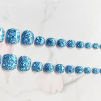 No.22 Blue Glitter Press on Toenail Patch 24pcs/Set