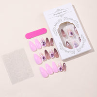 No.F74 Purple Rose Rhinestone Fingernails Patch 24pcs/Set