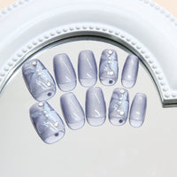 No.F392 Blue Butterfly Cat's Eye Fingernails Patch 24pcs/Set
