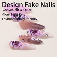 No.F74 Purple Rose Rhinestone Fingernails Patch 24pcs/Set