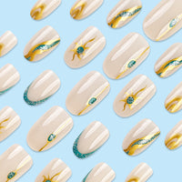 No.F2 Glitter Green Fingernails Patch 24pcs/Set