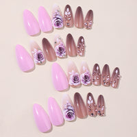 No.F74 Purple Rose Rhinestone Fingernails Patch 24pcs/Set