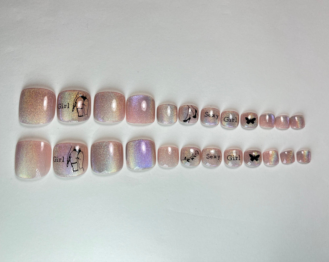 No.DT7 Sexy Girl Aurora Toenails Press-On Nails 24pcs/Set