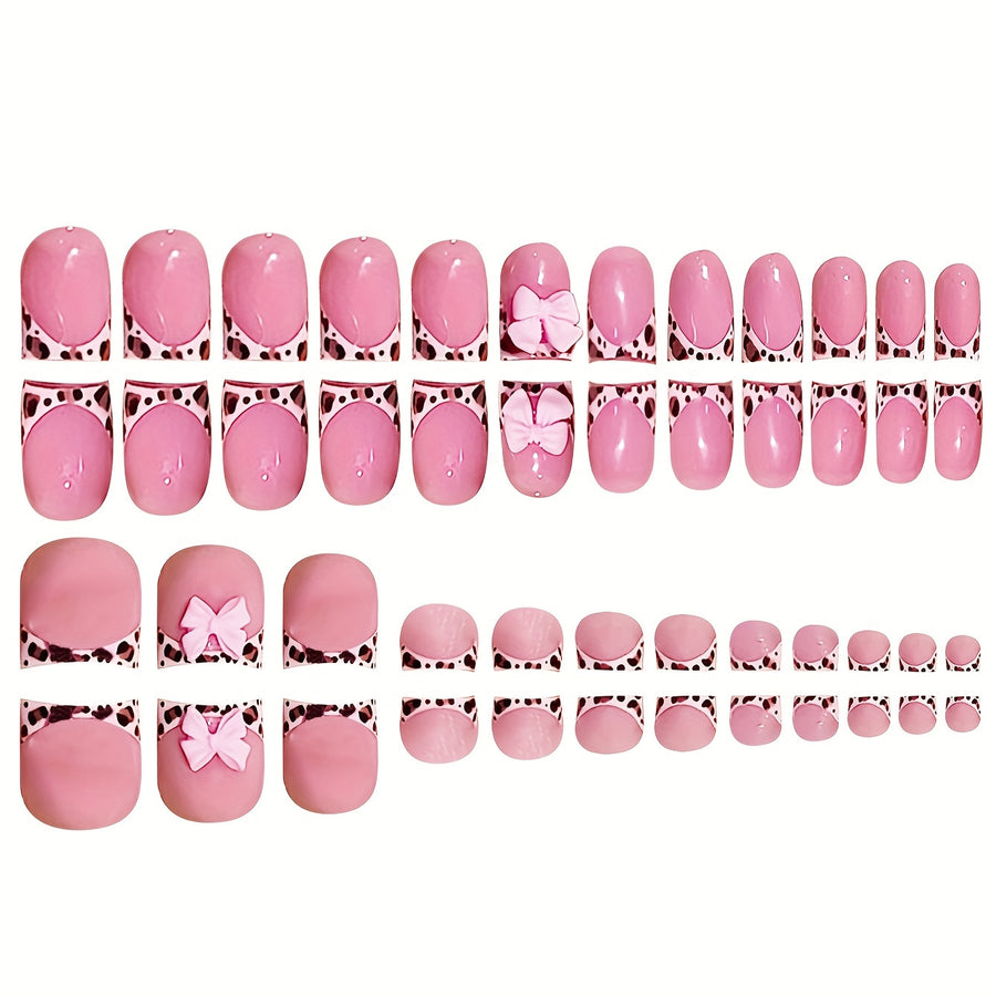 No.PSN72 Leopard Print Bow Hand & Toe Pair Set-48pcs