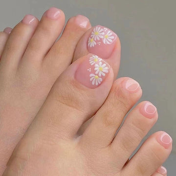 No.407 Nude Pink Daisy Toenails Patch 24pcs/Set