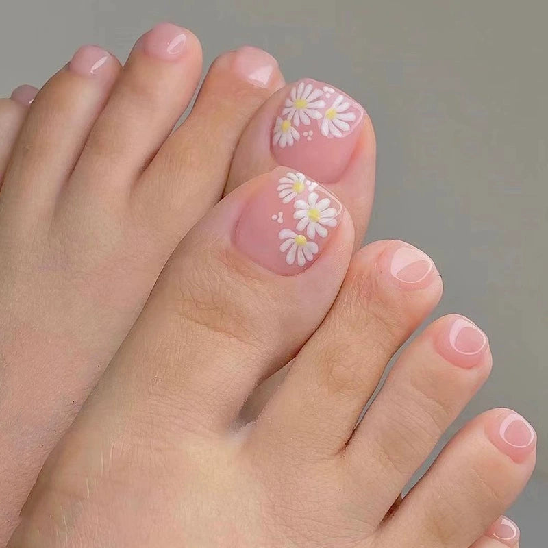 No.407 Nude Pink Daisy Toenails Patch 24pcs/Set