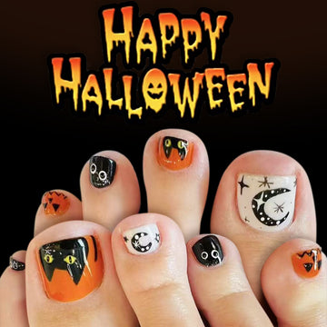 No.AW124 Halloween Cute Kitten Pumpkin Toenails Patch 24pcs/Set