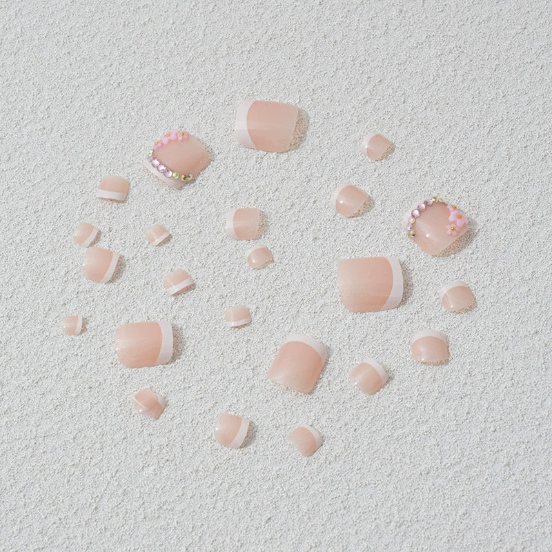 No.416 Pink Flower Toenails Patch 24pcs/Set
