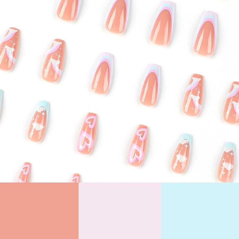 No.F255 Rainbow White Fingernails Patch 24pcs/Set