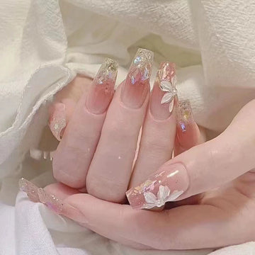 No.F343 Pink Flower Fingernails Patch 24pcs/Set