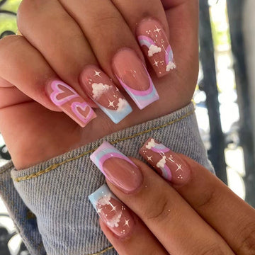 No.F255 Rainbow White Fingernails Patch 24pcs/Set