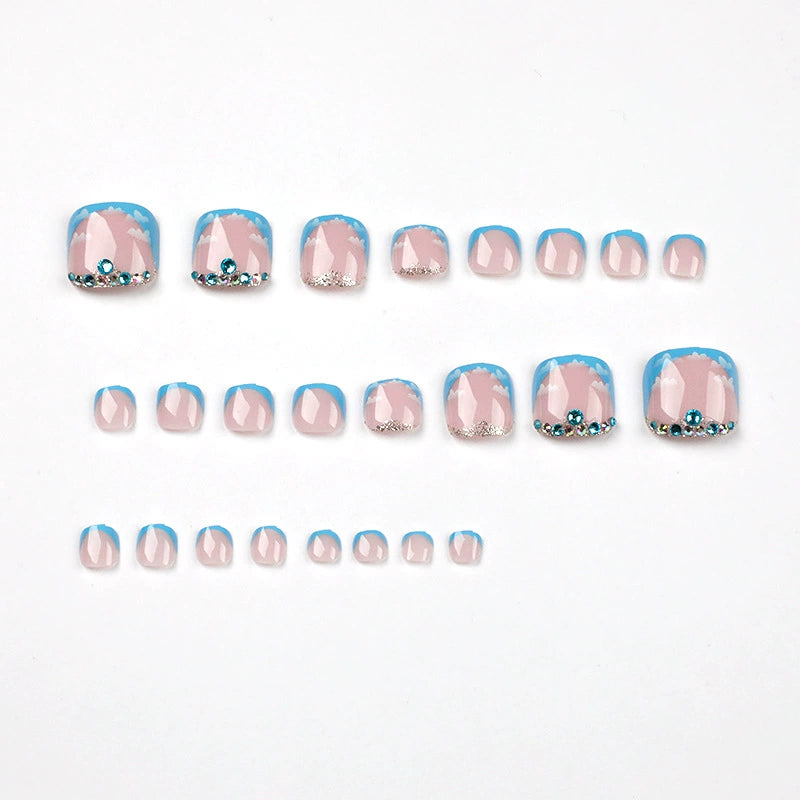 No.448 Blue Rhinestones Toenails Patch 24pcs/Set
