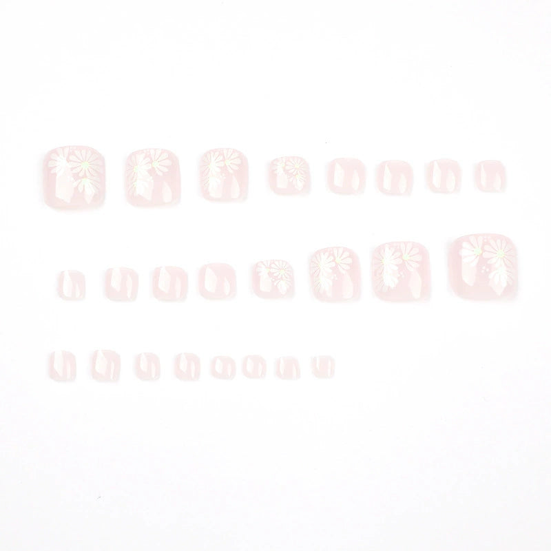 No.407 Nude Pink Daisy Toenails Patch 24pcs/Set