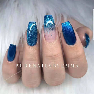 No.F337 Blue Cat's Eye Gradient Fingernails Patch 24pcs/Set