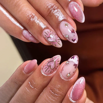 No.F526 Pink Cat's eye Fingernails Patch 24pcs/Set