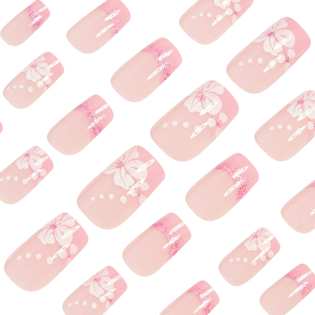 No.F377 Pink Glitter Fingernails Patch 24pcs/Set