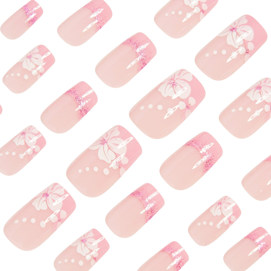 No.F377 Pink Glitter Fingernails Patch 24pcs/Set