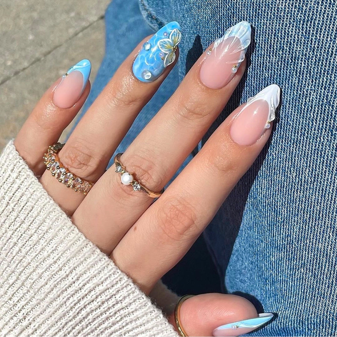 No.F380 3D Shell Water Drop Fingernails Patch 24pcs/Set