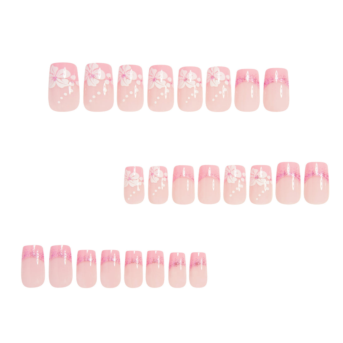 No.F377 Pink Glitter Fingernails Patch 24pcs/Set