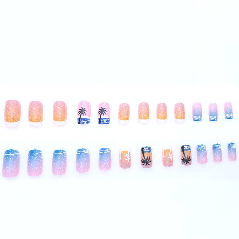 No.BH4 Wave Coconut Tree Fingernails Patch 24pcs/Set