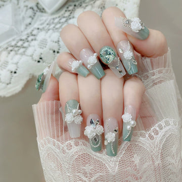 No.F298 Green Flowers Fingernails Patch 24pcs/Set