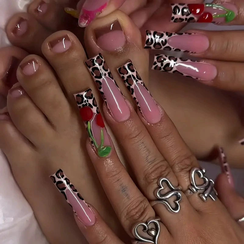No.PSN35 Leopard Cherry Hand & Toe Pair Set-48pcs