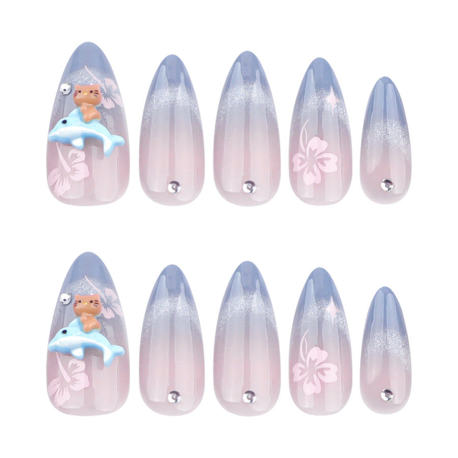 No.F348 Blue Cat's Eye Fingernails Patch 24pcs/Set