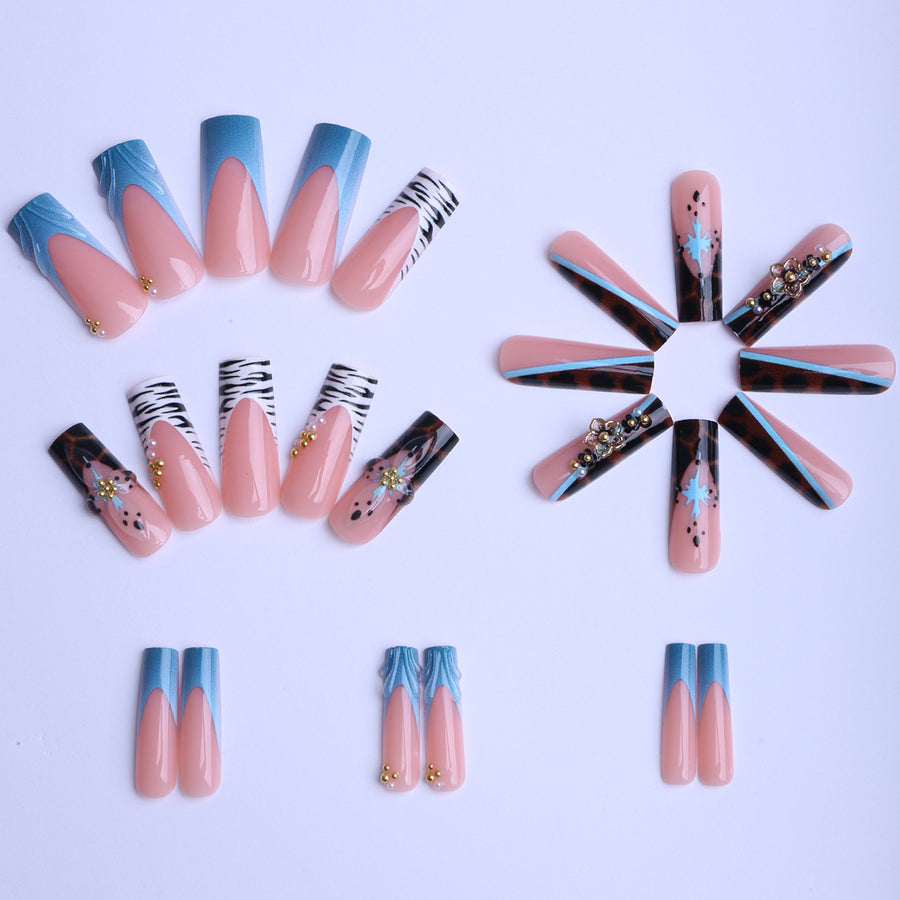 No.F532 Blue Flowers Fingernails Patch 24pcs/Set