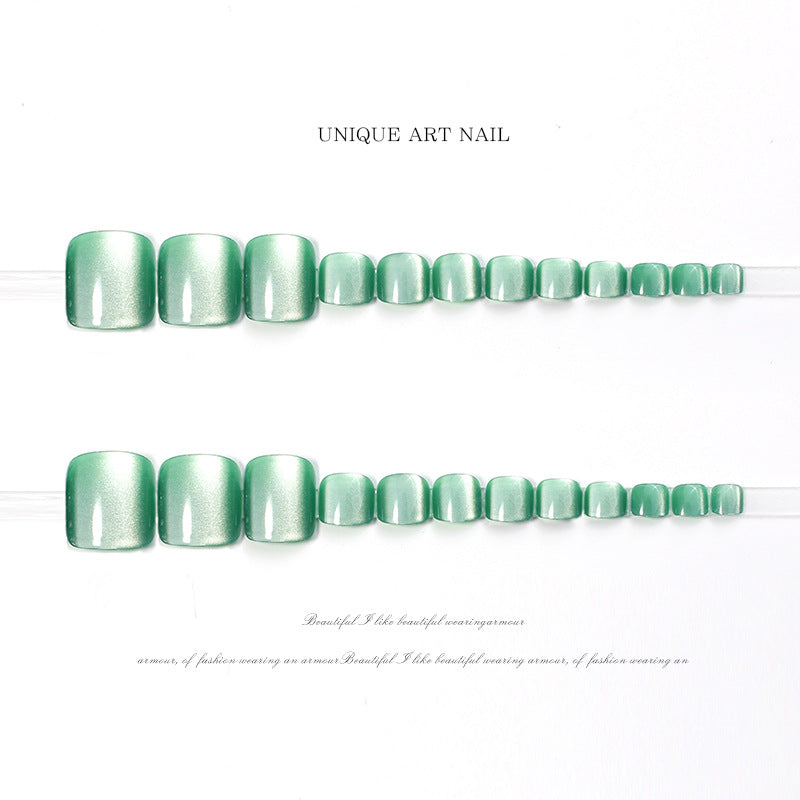 Summer Cat Eye Fresh Green Toe Nails 24pcs/Set
