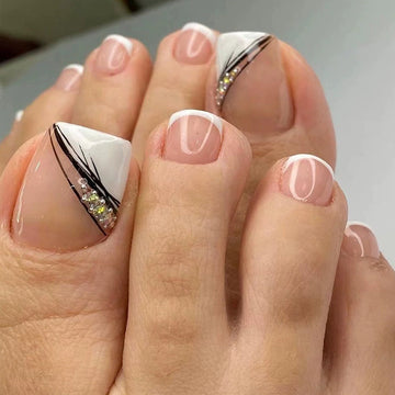 No.458 Black &White Lines Toenails Patch 24pcs/Set