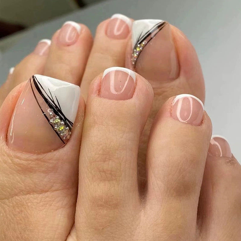 No.458 Black &White Lines Toenails Patch 24pcs/Set