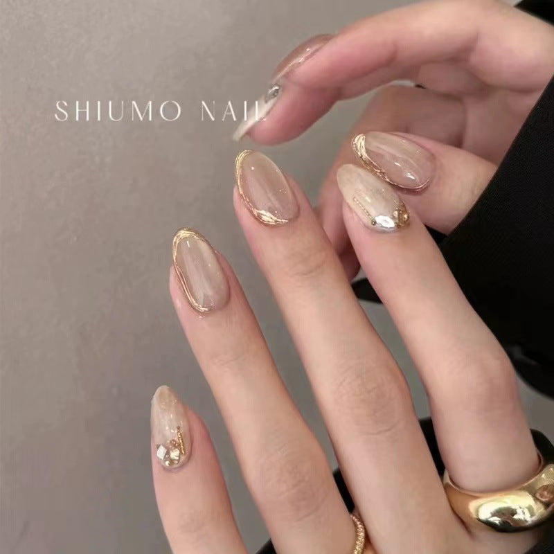No.FP37 Apricot Cat's Eye Hand Made Fingernails 10pcs