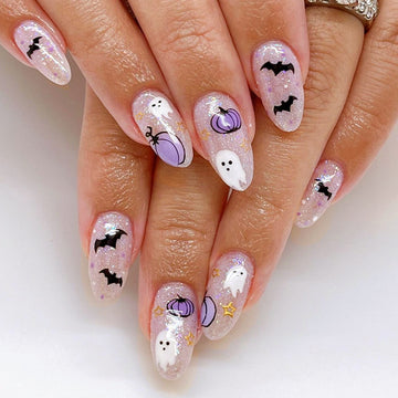 No.AW153 Halloween Pumpkin Bat Fingernails Patch 24pcs/Set