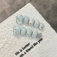 No.FP33 Blue Crystal Cat's Eye Hand Made Fingernails 10pcs