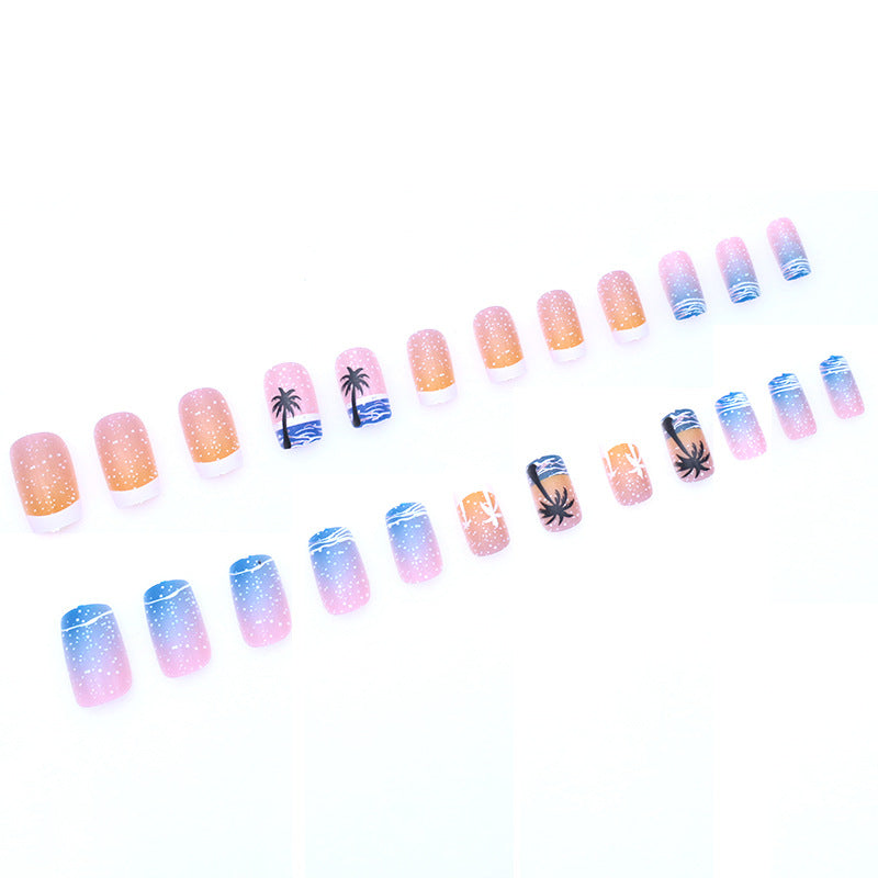 No.BH4 Wave Coconut Tree Fingernails Patch 24pcs/Set