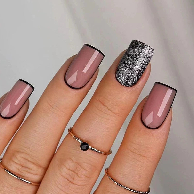 No.F345 Black Hollow Fingernails Patch 24pcs/Set