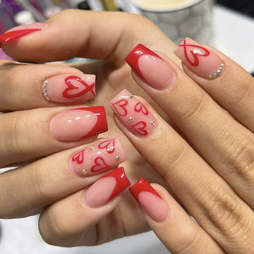 No.VN37 Red Heart Fingernails Patch 24pcs/Set