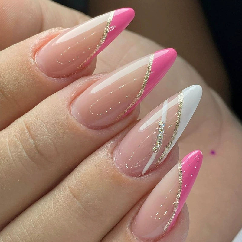 No.F346 Pink Stripes Fingernails Patch 24pcs/Set