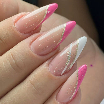 No.F346 Pink Stripes Fingernails Patch 24pcs/Set
