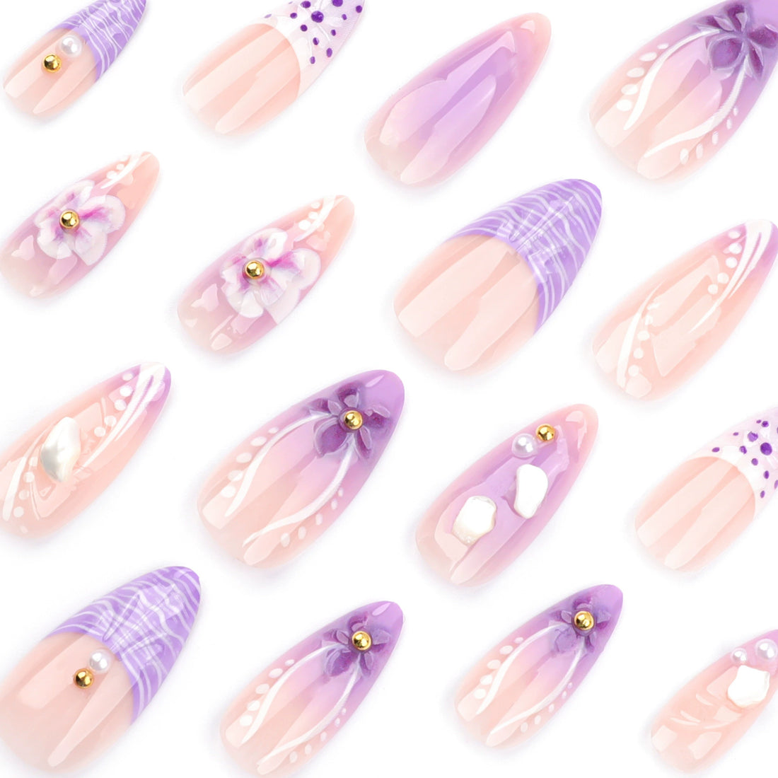 No.F322 Purple 3D Flowers Fingernails Patch 24pcs/Set