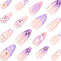 No.F322 Purple 3D Flowers Fingernails Patch 24pcs/Set