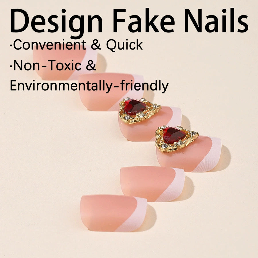 No.436 Gold Heart Diamonds Toenails Patch 24pcs/Set