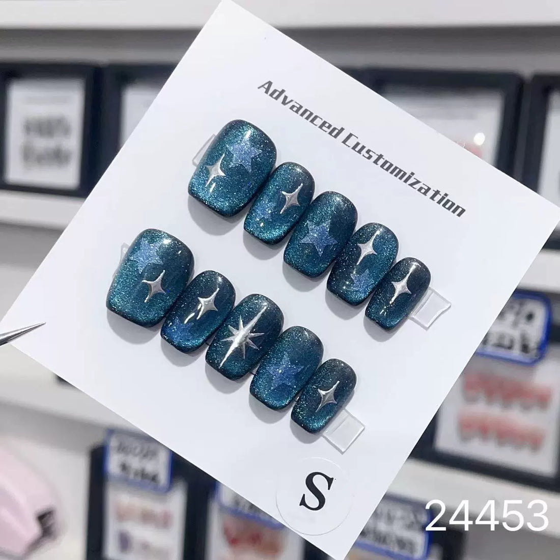 No.FP15 10pcs Blue Cat‘s Eye Press-On Fingernails