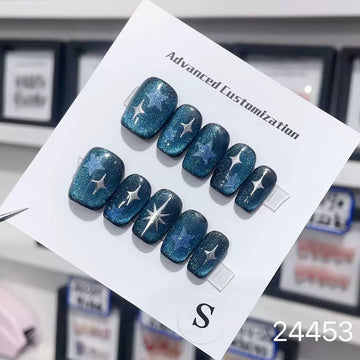 No.FP15 10pcs Blue Cat‘s Eye Press-On Fingernails