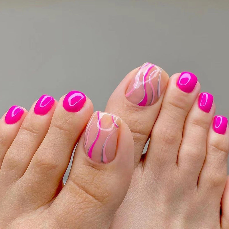 No.211 Rose Red Line Toenails Patch 24pcs/Set