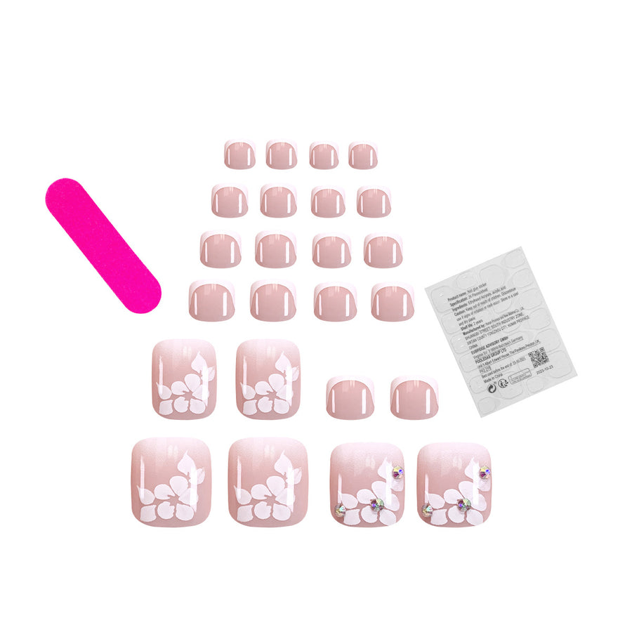 No.302 White Flower Toenail Patch 24pcs/Set