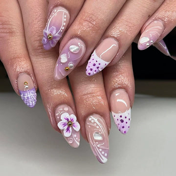 No.F322 Purple 3D Flowers Fingernails Patch 24pcs/Set