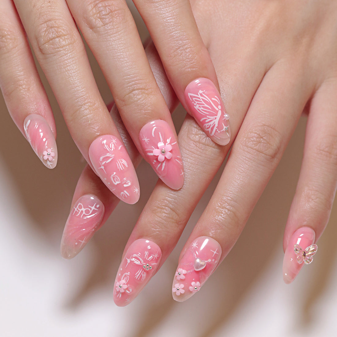 No.F376 Butterfly Flowers Fingernails Patch 24pcs/Set