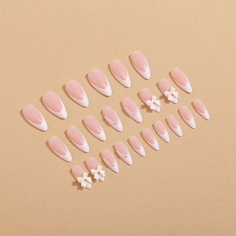 No.F267 Pearl White Bow Fingernails Patch 24pcs/Set
