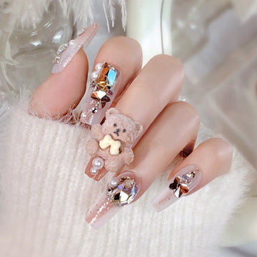 No.F300 Cartoon Plush Bear Fingernails Patch 24pcs/Set